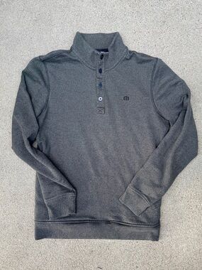 Travis Mathew Men's  Heathered Gray / Green Collared Sweatshirt -  Medium